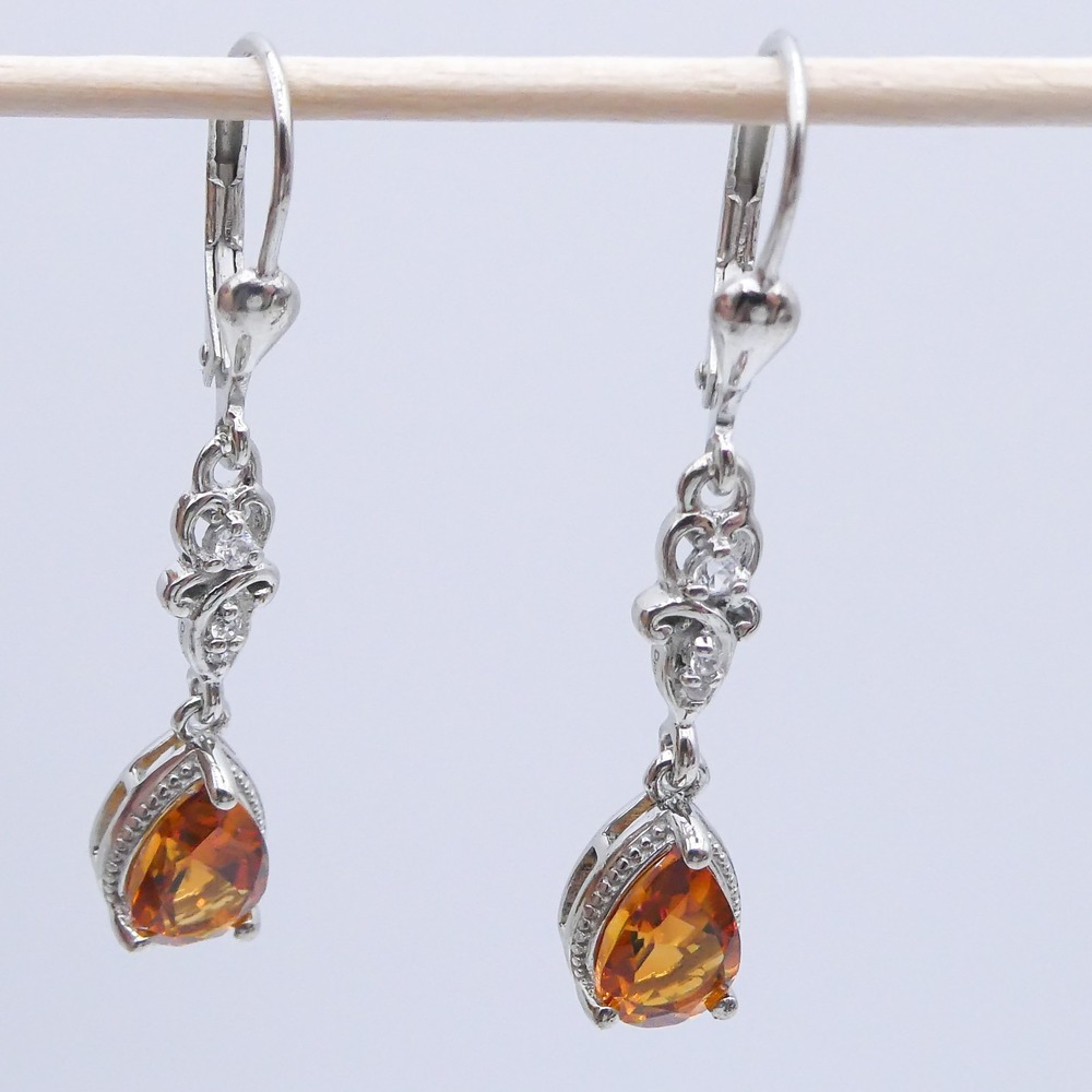 New Madiera Citrine Platinum Plated Sterling Silver Drop-Dangle D'Joy Earings